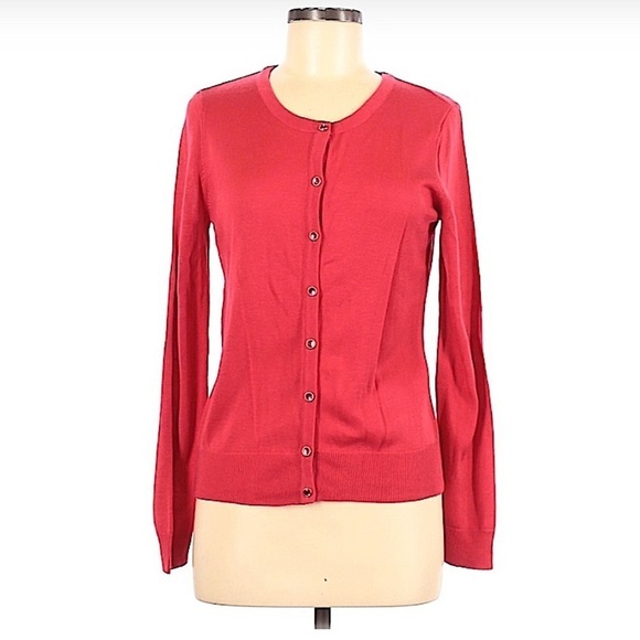 NEW York & Company Orange Red Cardigan Sweater Size Medium - Picture 1 of 8